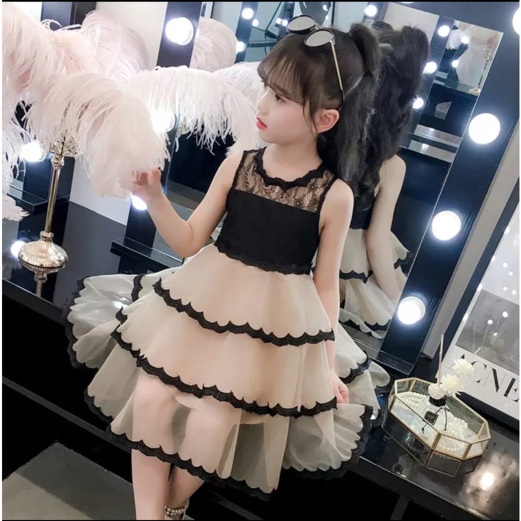 RECCA DRESS KIDS / CREAM / PUTIH / UMUR 7-10 TH/KOREA / DRESS PESTA / TERLARIS / TERBARU