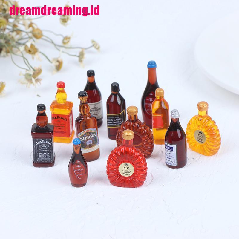 10pcs / set Miniatur Botol Minuman Skala 1: 12 Untuk Aksesoris Dapur Rumah Boneka