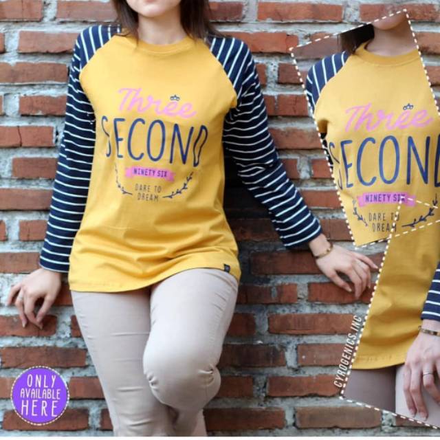 KAOS PANJANG WANITA BADAN KUNING MUSTARD LENGAN NAVY FULLPRINT