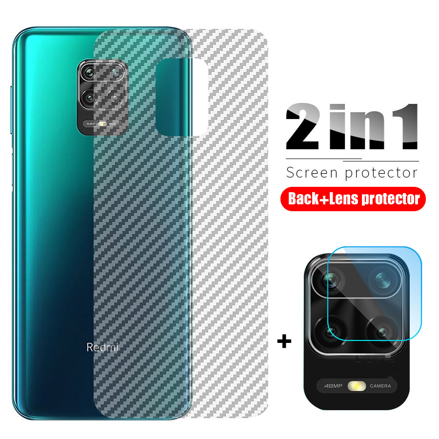 2 In 1 Camera Lens Tempered Glass for Xiaomi Redmi Note 9 9s Pro Max + Carbon Fiber Screen Protector