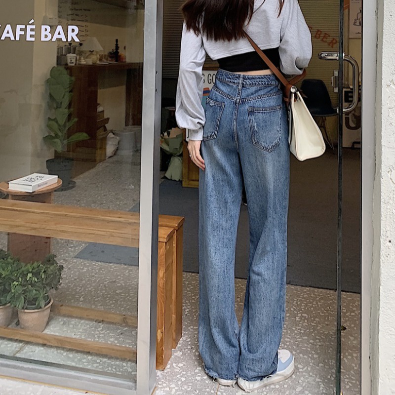 korean style kekinian vintage longgar celana jeans panjang wanita