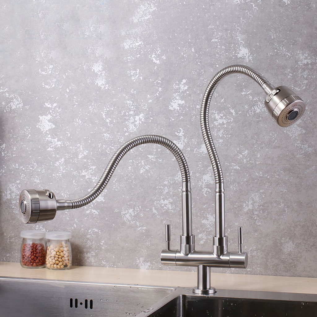 304 Stainless Steel Kitchen Faucet Single Cold Double Double Sink Sink Faucet Shopee Indonesia