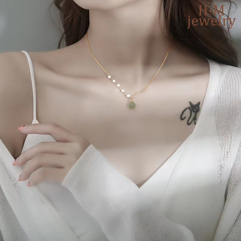 Kalung Rantai Sterling Silver 925 Handmade Dengan Liontin Batu Giok Hetian Untuk Wanita