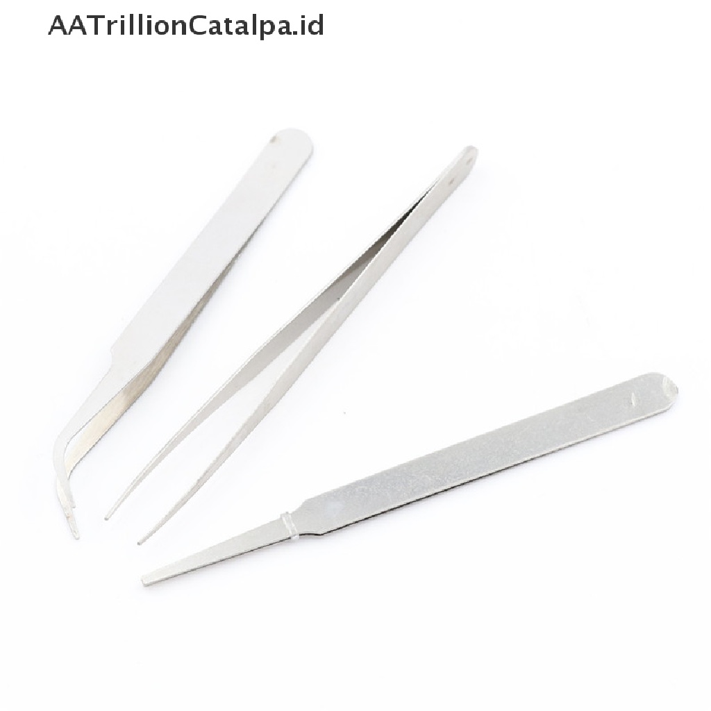 Aatrillioncatalpa 3pcs / set Pinset Stainless Steel Presisi Untuk Reparasi Elektronik DIY