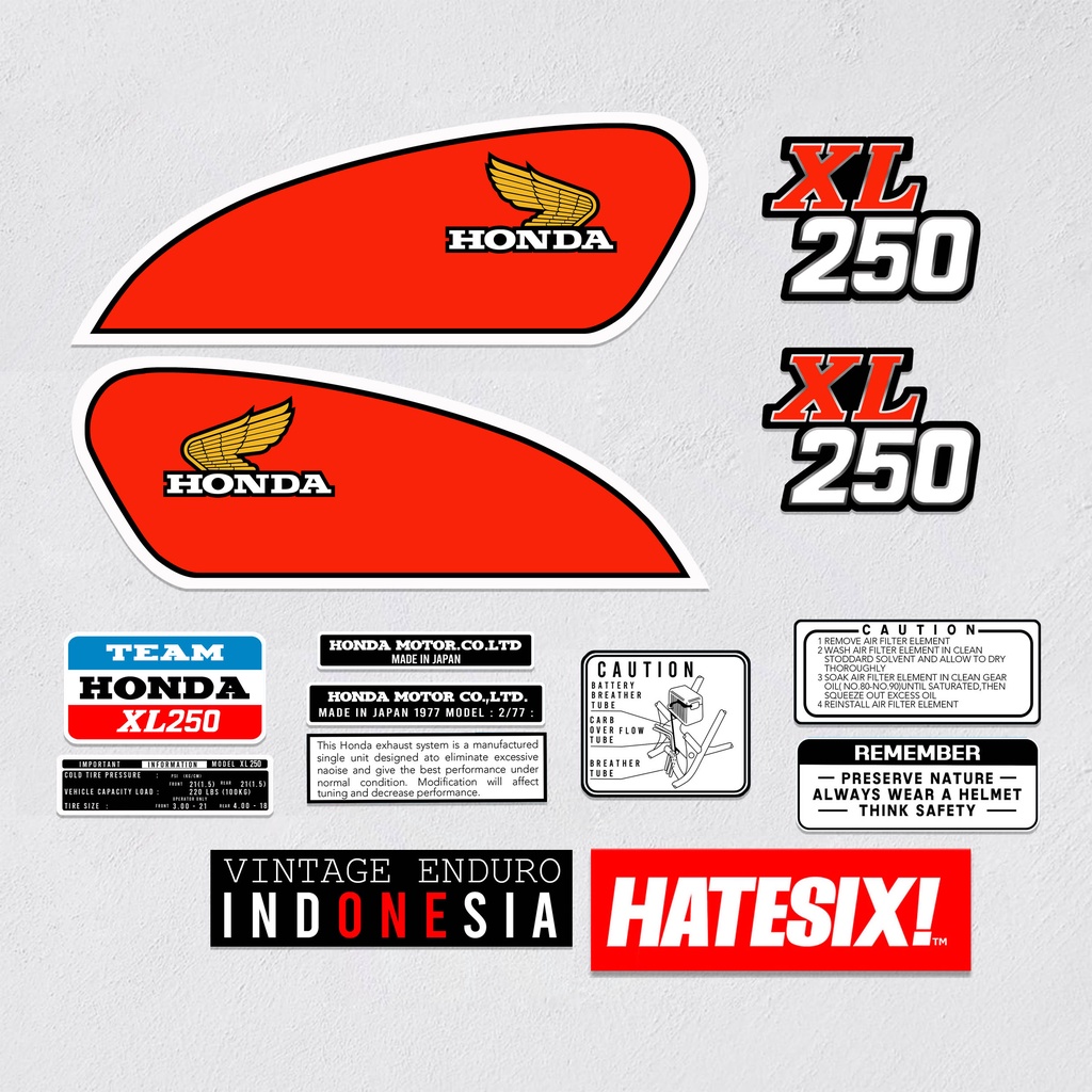 Sticker Decal Honda XL 250 Vintage enduro Hatesix