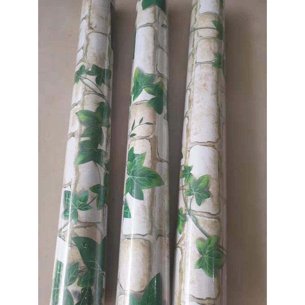 Wallpaper Sticker Dinding Bata Daun Hijau 45cmx10m