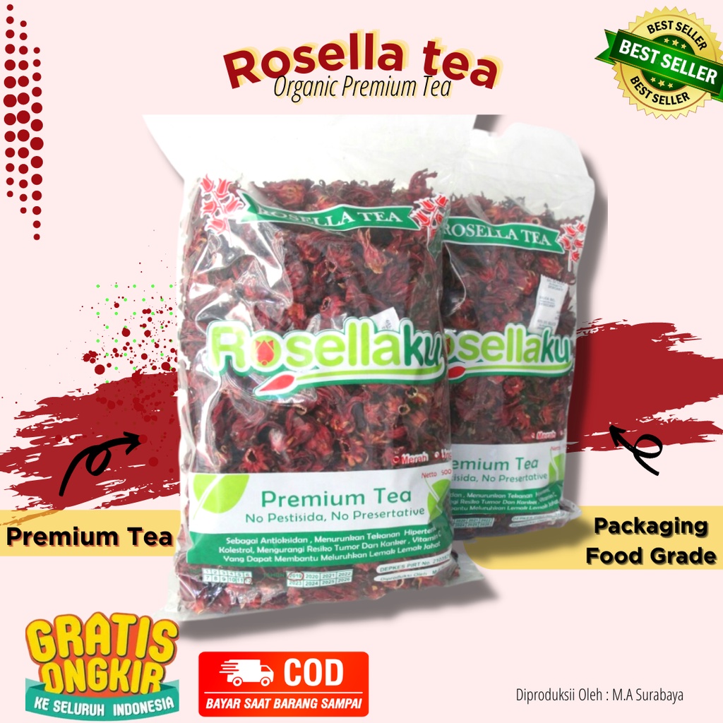 JUAL TEH ROSELLA PREMIUM 100% ORGANIK/ HIBICUS TEA / BUNGA ROSELA KERING /OBAT KOLESTROL