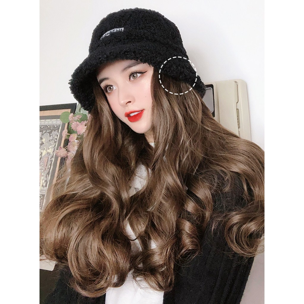 HTK wig topi bucket hat wool baret beret panjang wig hat rambut palsu hair extension