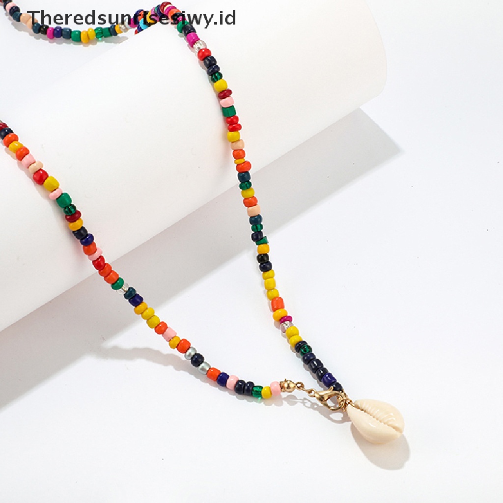 Kalung Choker Klavikula Lapisan Ganda Hias Manik-Manik Kerang Warna-Warni Gaya Boho Untuk Wanita