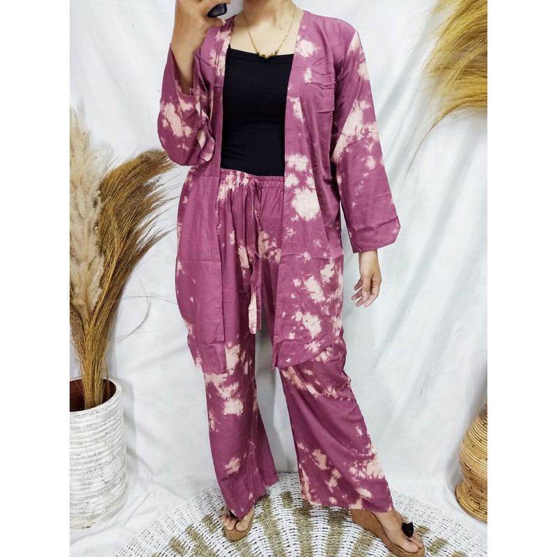 SET OUTER CARDIGAN MOTIF TIE DYE BALI