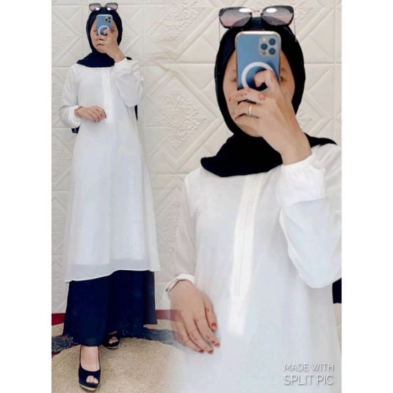 Baju Gamis Seragam Kerja Pegawai PNS PDH Pemda Hitam Putih Ceruty Babydoll Full Furing-5