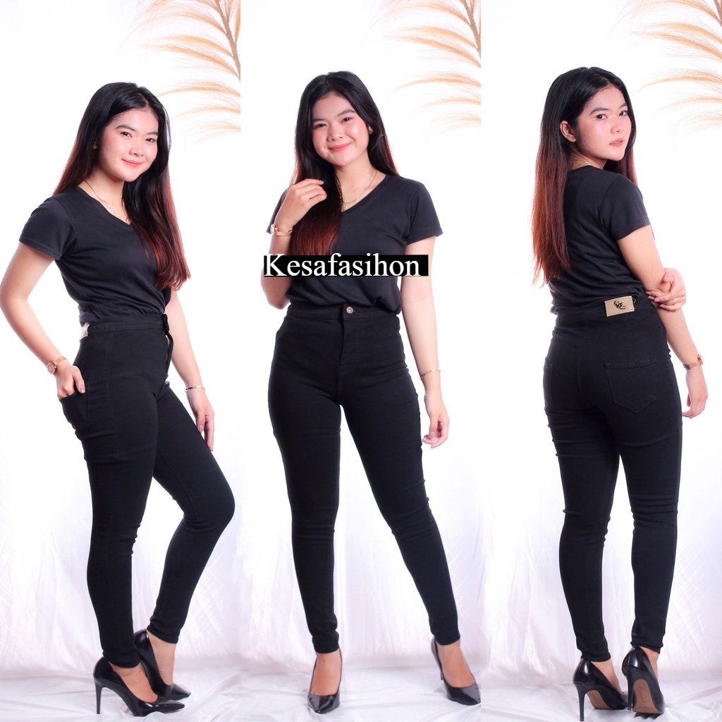 CELANA JEANS HIGH WAIST ONE BUTTON // CELANA JEANS HIGHWAIST KANCING SATU POLOS