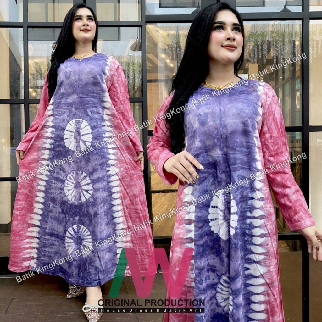 DRESS WANITA KEKINIAN JUMBO PANJANG SEMATAKAKI MOTIF ABSTRAK BUSUI RESLETING KATUN ADEM MURAH