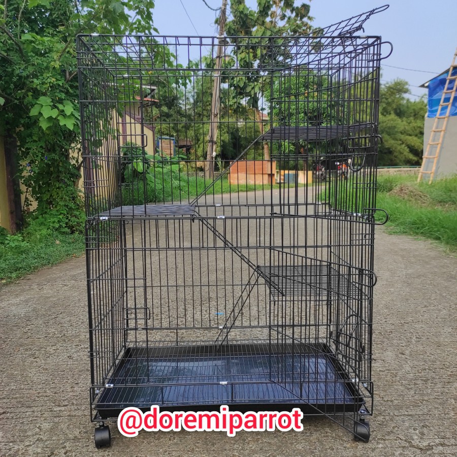 Kandang Kucing Anjing Iguana Kelinci Musang Monyet 75 Tingkat 3 XXL Jumbo / Besar + Roda Besi Tebal-1