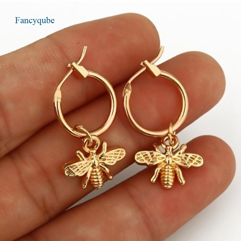 Fancyqube Fancycube 1 Pasang Anting Bentuk Lebah Bumble Warna Emas