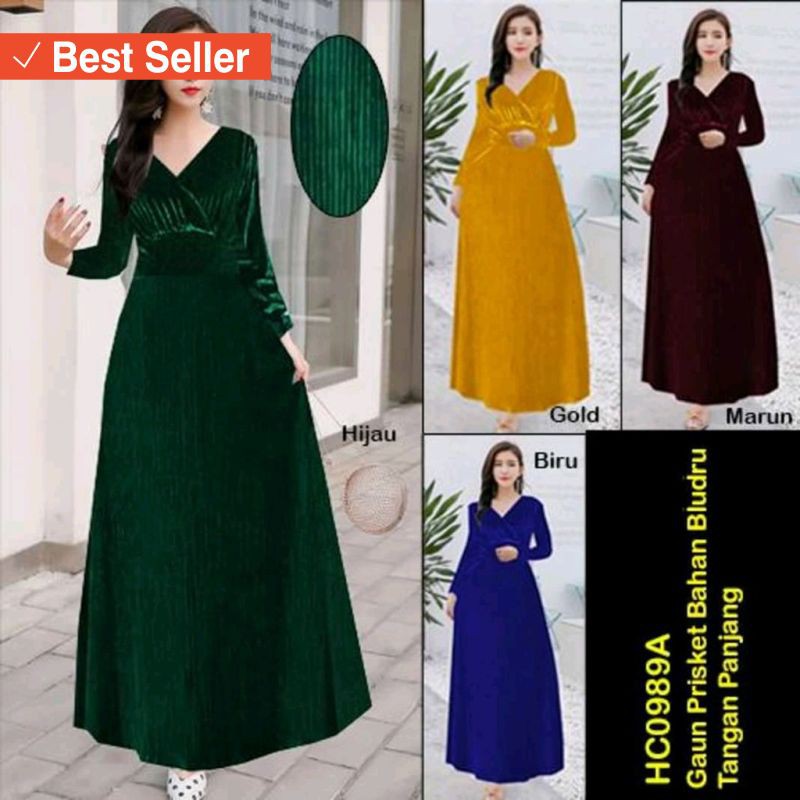 FASHION REMAJA MURAH TERLARIS MODERN UNIK / HC0989 Maxi Dress Bludru Prisket Import