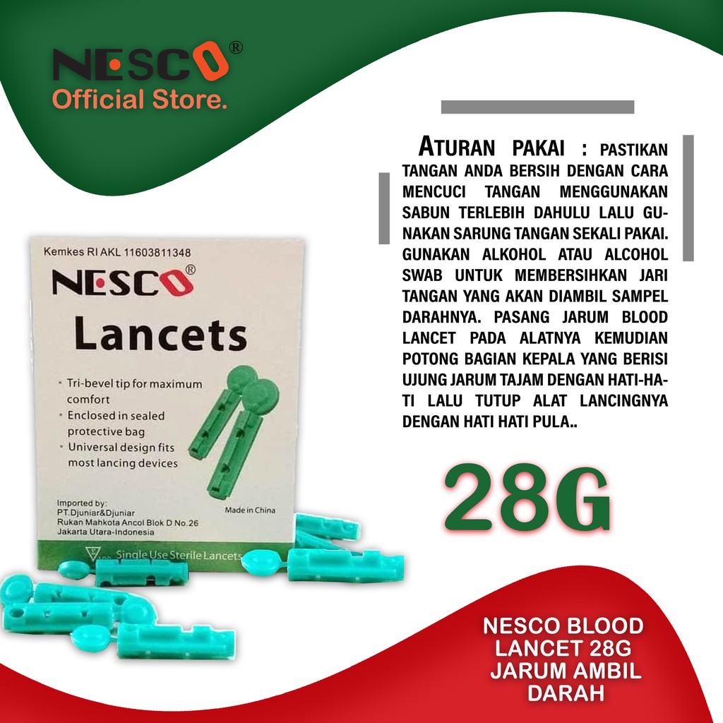 Jarum Blood Lancet 28G Nesco isi 100pcs/box