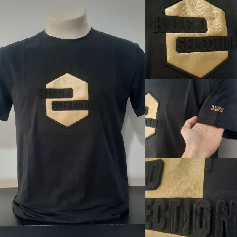 KAOS HUGO SELECTION TERBARU ☆☆ 100% ORIGINAL ☆☆ WARNA HITAM DENGAN SABLON TIMBUL + METALIK ♡♡