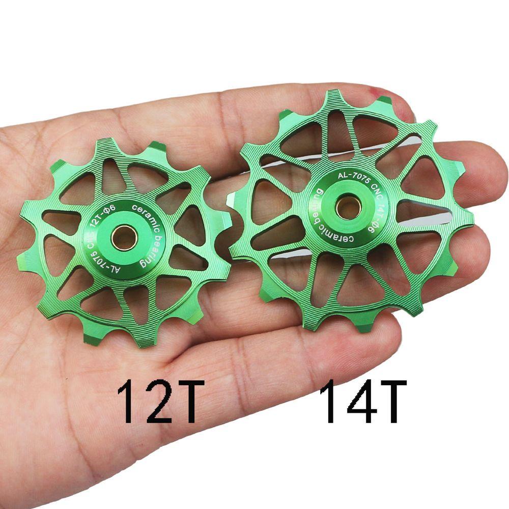 Lanfy Ceramic Pulley Rear Derailleur Red Blue Green Guide Roller Sepeda Jalan 12T 14T Roller Pemandu Belakang Bearing Keramik Derailleur Belakang Pulley