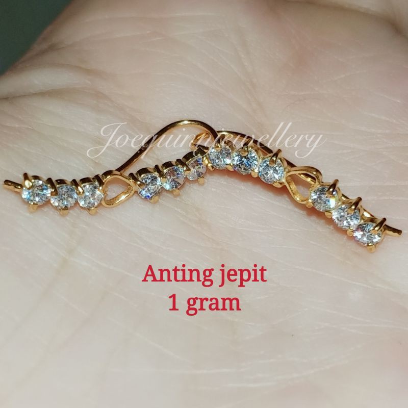 anting jepit panjang emas muda