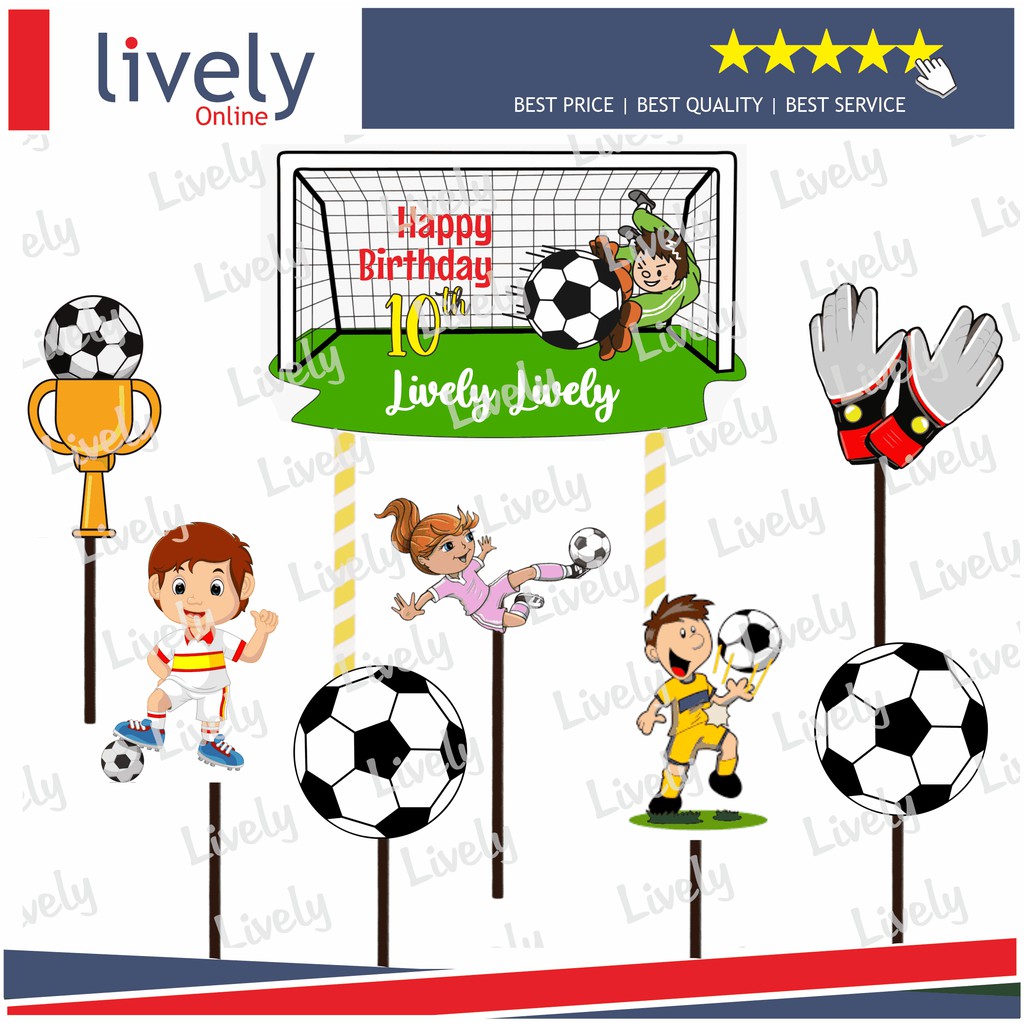 CUSTOM NAMA CAKE TOPPER KARAKTER  SEPAK BOLA 02 HIASAN KUE ULANG TAHUN HAPPY BIRTHDAY