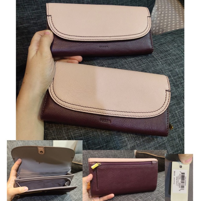 Dompet FOSSIL Cleo Wine Multi Soft Pink New Original