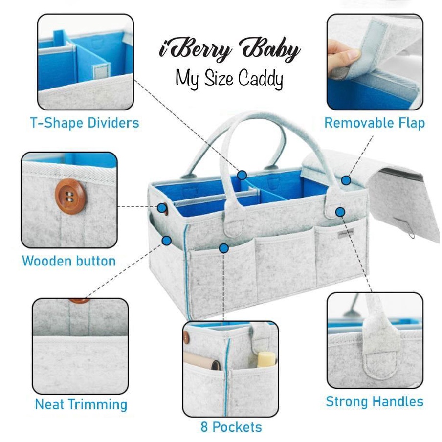 iBerry My Size Multipurpose Caddy Bag dengan Tutup Diaper Tas Stroller Organizer Baby Perlengkapan Anak Bayi Storage with Flap Closure