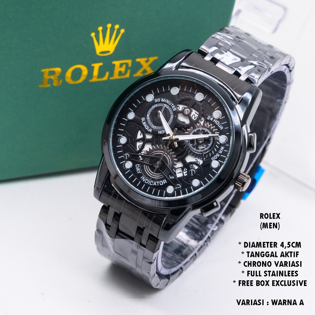 (FREE BOX) JAM TANGAN PRIA FASHION RANTAI BODY BULAT TANGGAL AKTIF