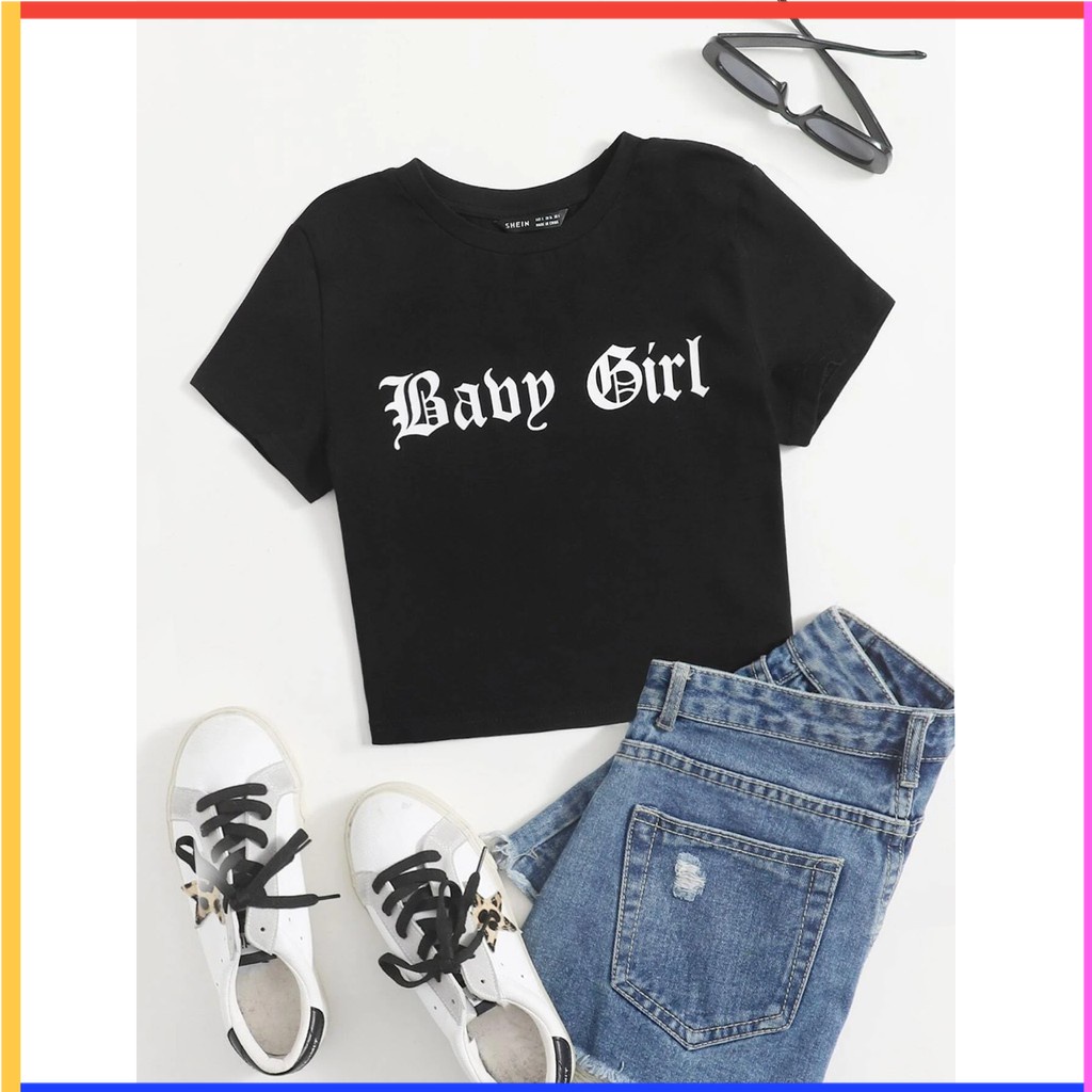 MCL - BIEL Kaos BAJU Crop Wanita Cewek Lengan Pendek Hitam Army