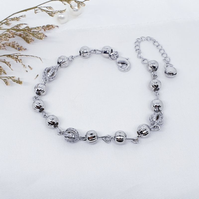Gelang rantai bola bola lapis mas silver&amp;gold