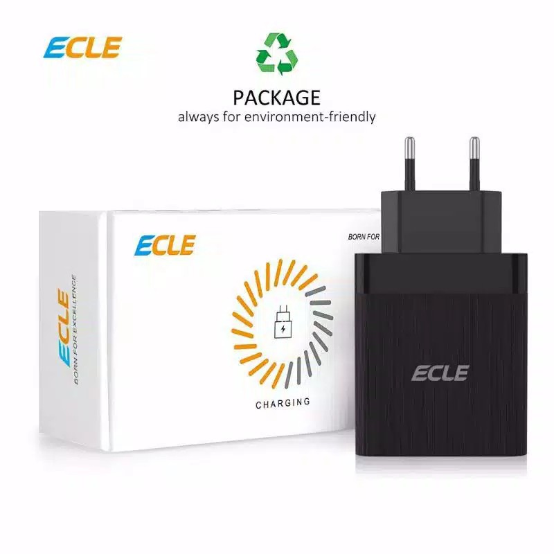 Adapater Charger Ecle PE0502 3 USB Port Fast Charger QC 3.0 Original