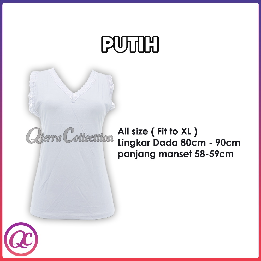 Tank Top Renda Kerah V Polos Warna All size Ready Stok-Putih