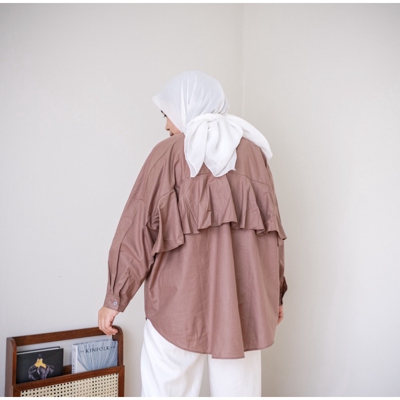 SEYHA - NINY KEMEJA REMPLE BLOUSE WANITA SHIRT PUTIH KEMEJA Lengan Panjang-Milo