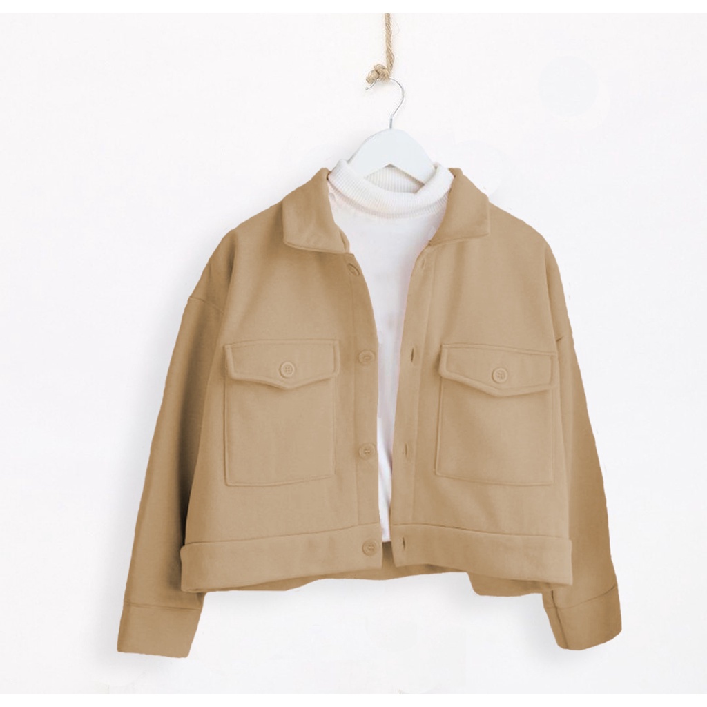 Jaket Wanita Button Outer Jaket Modis Wanita Musim semi Longgar Solid Fashion Korea Untuk Sehari har-Jacket Pocket MILO