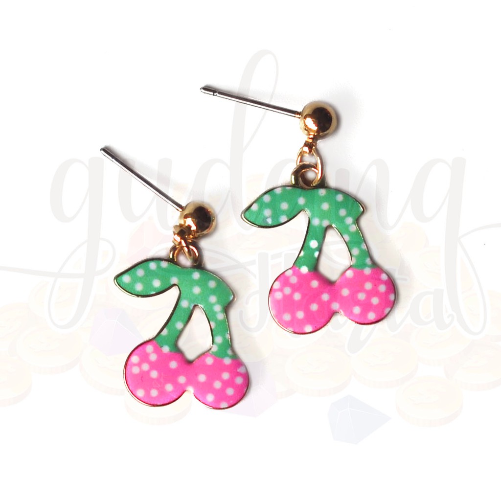 Anting Korea Stud Pink Cherry Cute Lucu Unik GH 203477