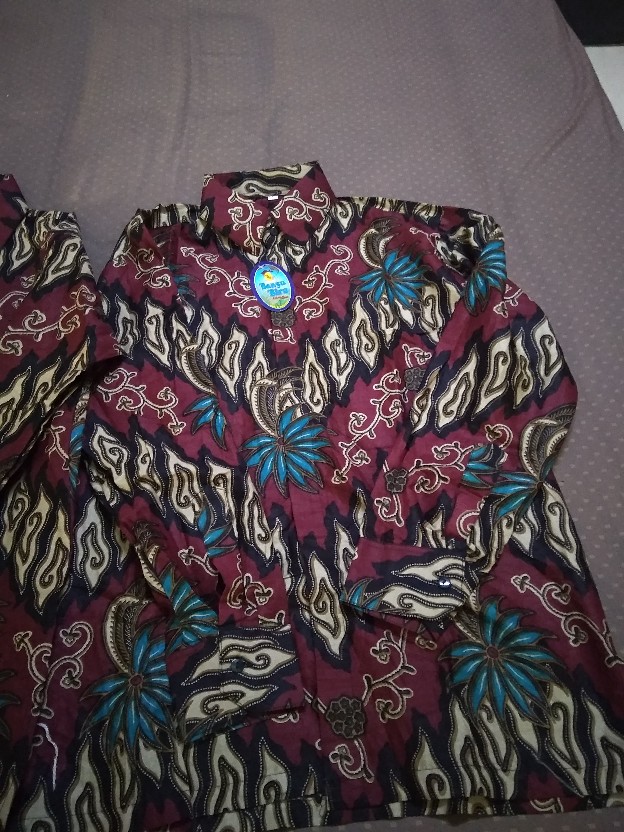Kemeja Batik Pria M L Xl Xxl Bswart Kenongo Padi Biru Merah Sogan