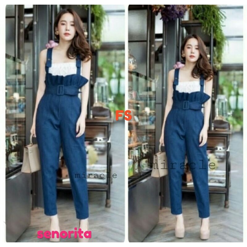 Jumpsuit Wanita Celana Pendek - Overall Wanita - Baju Kodok Wanita - Navy