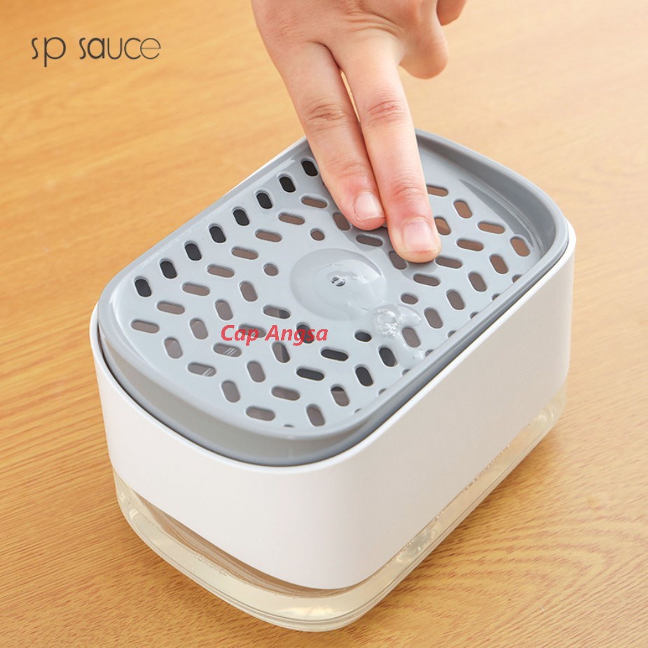 SP SAUCE DISPENSER SPONS BUSA 2in1 CUCI PIRING DISHWASHING LIQUID PUMP POMPA SABUN HOLDER SEPON SPONGE