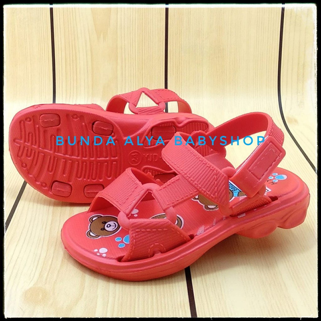 Sendal Anak Perempuan Elastis IMPORT Usia 3 4 5 6 Tahun Tali MERAH  - Sandal Anak Cewek Anti Licin Size 26 - 35