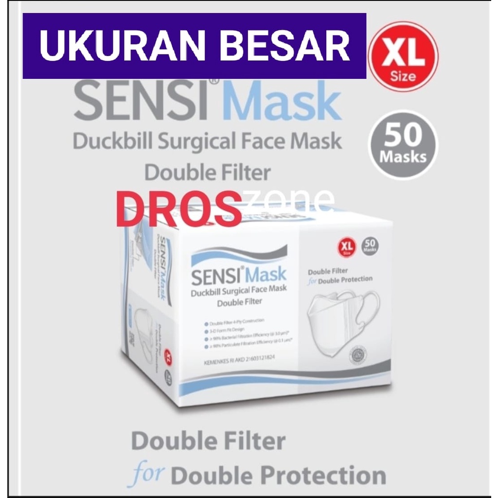 Masker Sensi - DUCKBILL FACE MASK XL (SIZE BESAR) 50pcs - 4ply Anti Virus