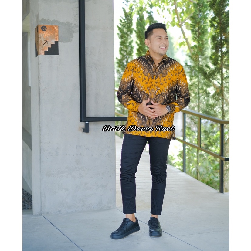 Kemeja Batik Pria SANJAYA KUNING Full Furing Bahan Katun High Quality