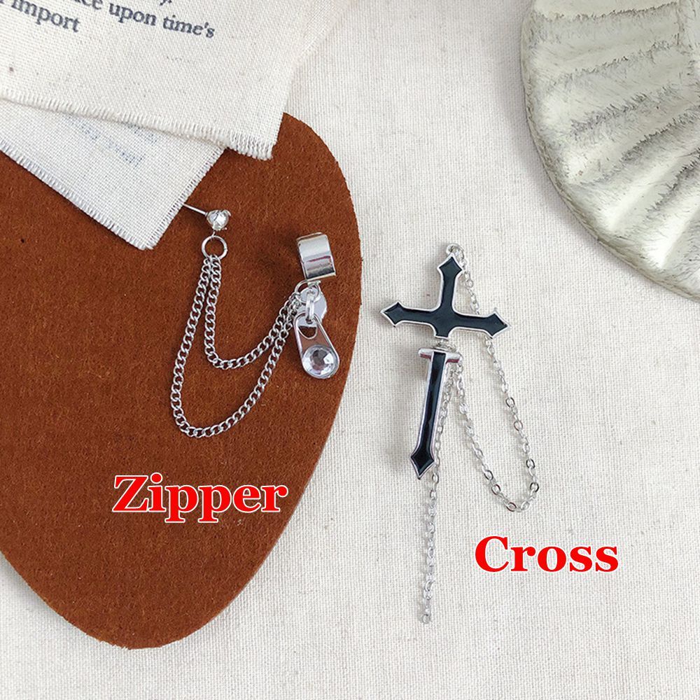 ROW 1PC Unisex Cross Earrings Party Jewelry Zipper Dangle Drop Long Chain Stud Earrings European Style Fashion Brincos Vintage Punk