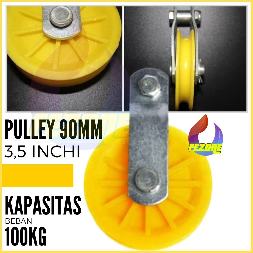 Pulley Puli Kerekan Katrol 90 mm 3.5 Inch Kapasitas 100 kg lebih untuk nipple terpal kandang FEZONE