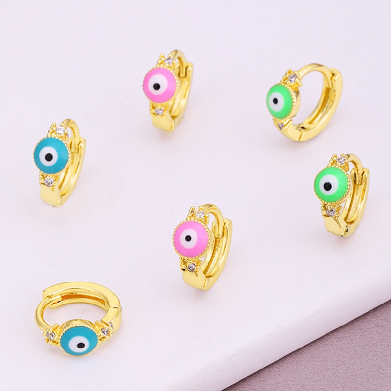 Anting Stud Zircon Bentuk Tangan Mata Evil Warna Emas Silver Biru Untuk Wanita