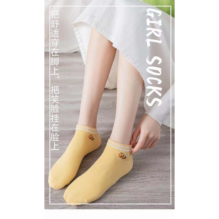 ☀ Sunly ☀ A101 Kaos Kaki Wanita Motif Bunga Lebah Bee Kuning Fashion Korea Women Sock Import