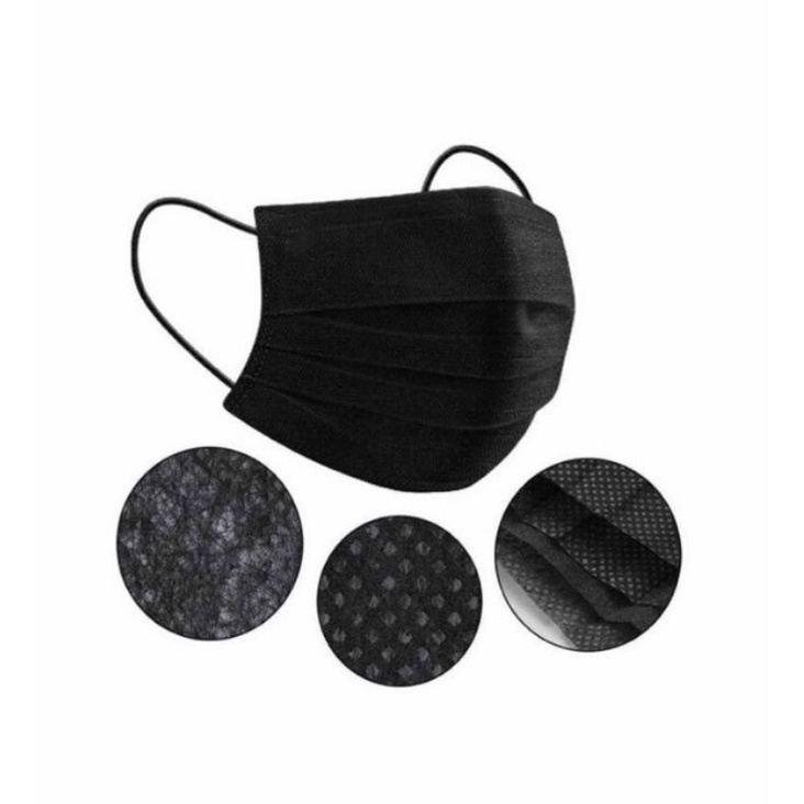Masker EARLOOP hitam 1 dos isi 50 pcs
