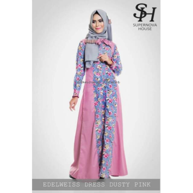 Gamis katun jepang EDELWEISS DRESS DUSTY PINK BLUE by Supernova House