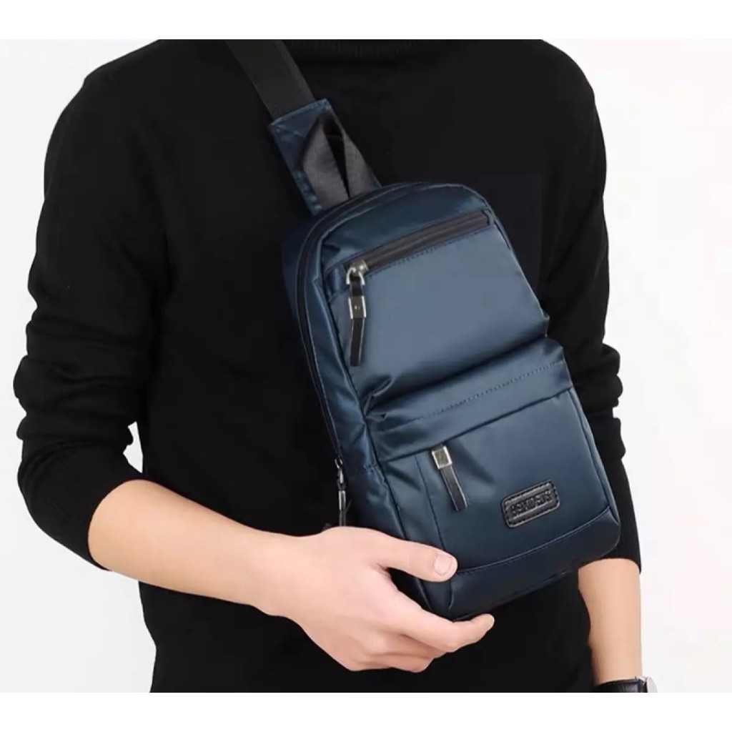 Tas Selempang Pria Murah Anti Air - MS Bag Hitam dan Navy bonus Dompet + Jam Tangan LED/Headset