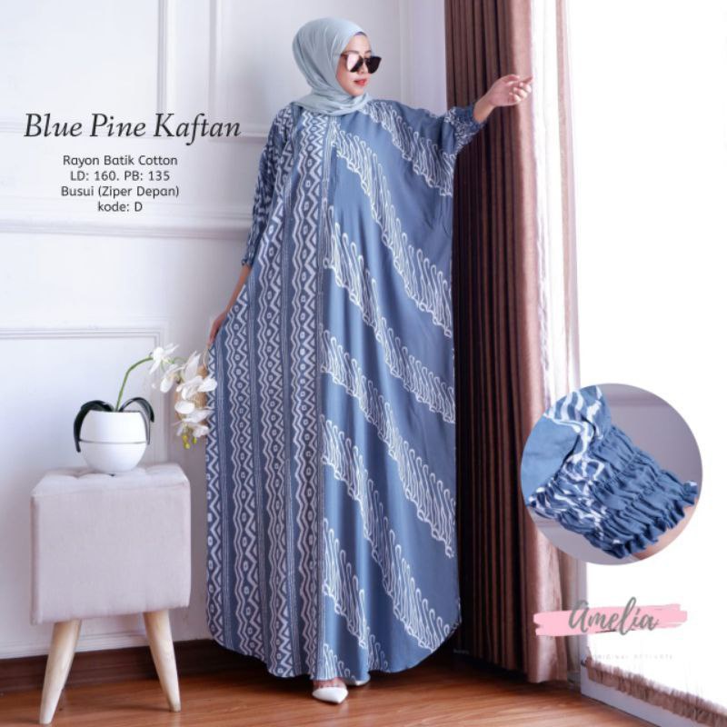 Blue Pine Kaftan Wanita Jumbo Rayon Premium Gamis Dress Kaftan Batik Kekininan Bigsize LD 160 cm