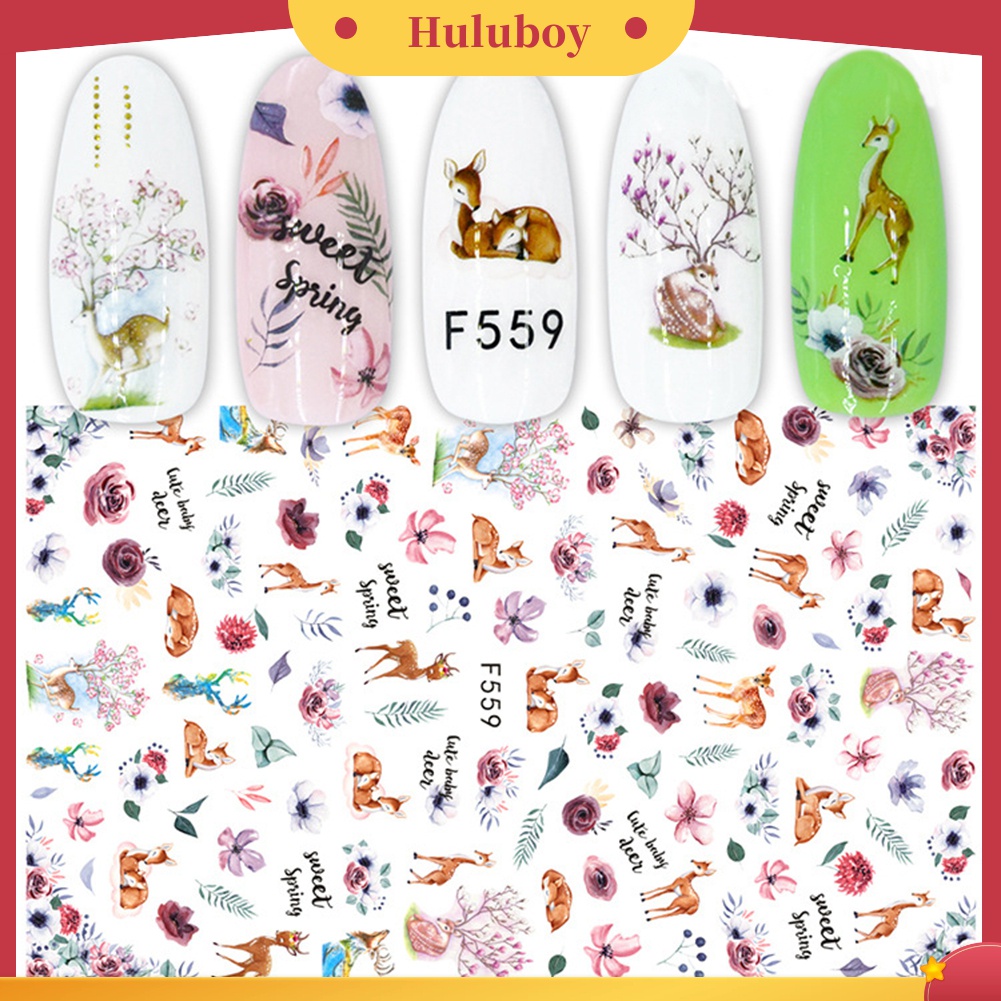 Huluboy Huluboy♡ Stiker Kuku 3D Super Tipis Motif Huruf / Hewan / Buah / Daun Untuk Dekorasi Nail Art